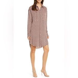 NWT DVF Aliana Pintucked Printed Silk Crepe De Chine Shirt Dress